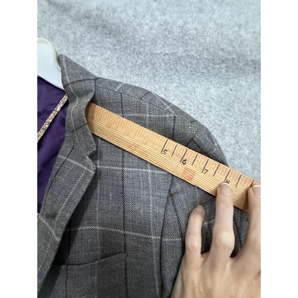 Paul Smith Blazer Sport Coat Mens 40R Gray Silk Linen Plaid Check Italy Jacket